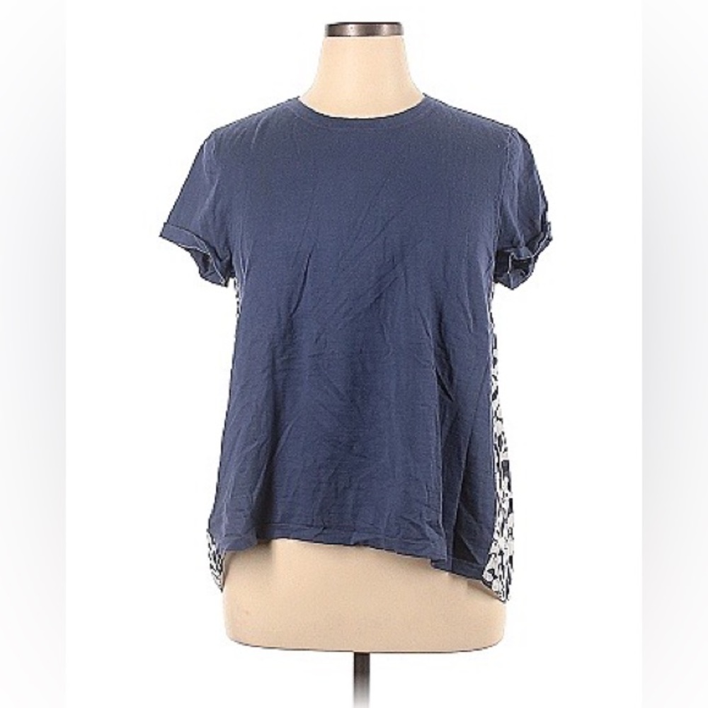 Ann Taylor LOFT Periwinkle Knit Tee with floral fabric pattern draped back, XL